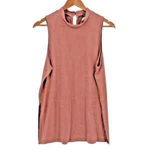 Dusty Rose Faux Suede High Neck Tunic Top Soft Girl Western Layering Size L